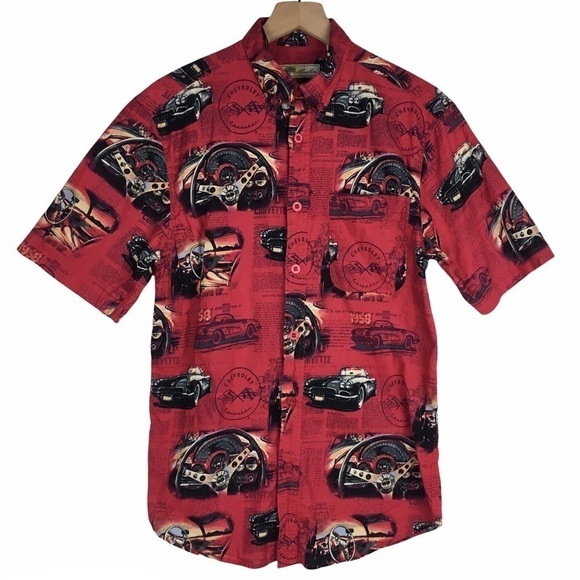 JOE MARLIN Dad Shirt GM Corvette Button Down Retro Chevrolet Short Sleeve Medium - Picture 1 of 8